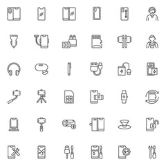 Mobile phone accessories line icons set