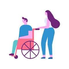 Wheel chair person flat vector illustration