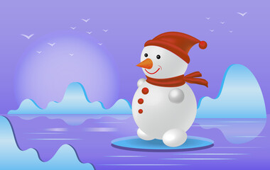 Snowman, vector image on the background of a winter landscape. 3d
Cartoon character for banner, illustrations.