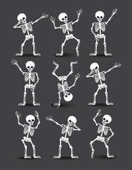 Funny skeletons dancing hip hop style and dabbing. Print for t shirt. Vector illustration.