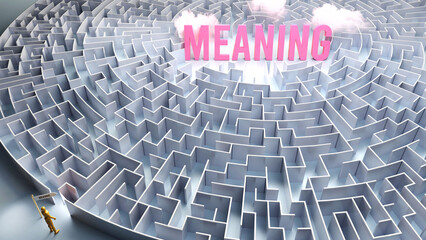 Meaning and a difficult path, confusion and frustration in seeking it, hard journey that leads to Meaning,3d illustration
