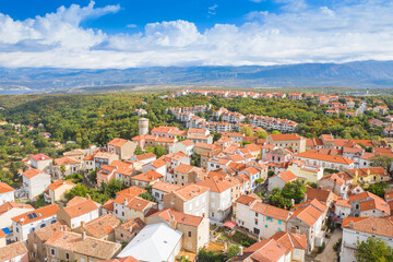 Fototapeta na wymiar Town of Omisalj on Krk island, Croatia, aerial view