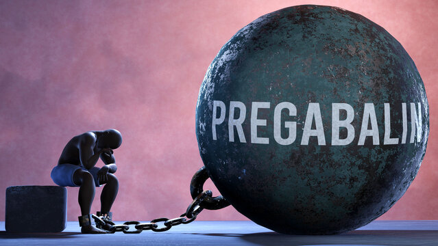 Pregabalin that limits life and make suffer, imprisoning in painful condition. It is a burden that keeps a person enslaved in misery.,3d illustration