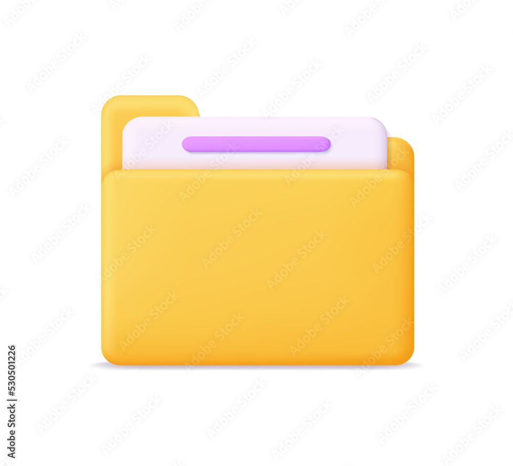 Poster file folder. 3d icon of folder with document. office paper for mail, project, archive and business. 
