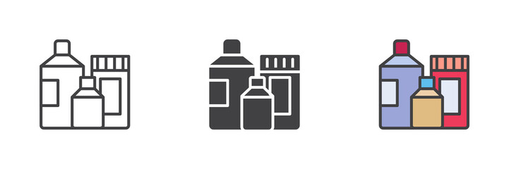 Cosmetics bottles different style icon set