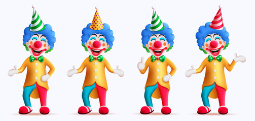 Obraz na płótnie Canvas Birthday clown characters vector set design. Buffoon collection character with funny, happy and enjoy party occasion entertainer isolated in white background. Vector Illustration. 