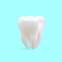 Realistic tooth isoleted on blue background. Concept of teeth dental care. Vector illustration
