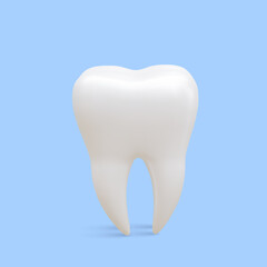 Realistic tooth isoleted on blue background. Concept of teeth dental care. Vector illustration