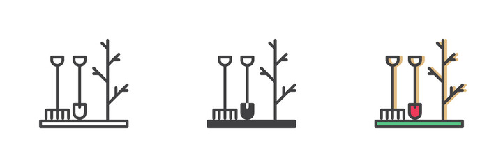 Planting trees different style icon set