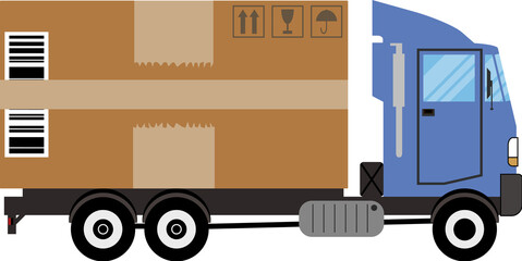 Delivery truck transporting big cardboard package