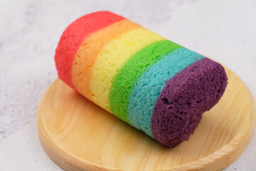  A rainbow cake, jajan pasar, Indonesia traditional food,  variety of sweet cakes that are...