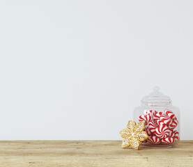 Interior mockup. Christmas kitchen mockup. 3d render.