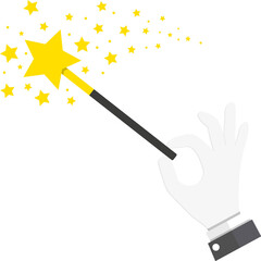 Hand hold magic wand with stars sparks