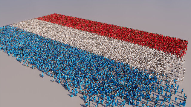 A Crowd of People gathering to form the Flag of Luxembourg. Luxembourg Banner on White.