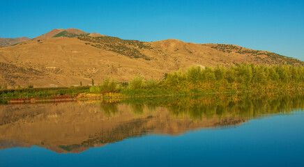 Euphrates river and mountain view. Erzincan province in Turkey.