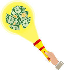 Hand with flashlight see money