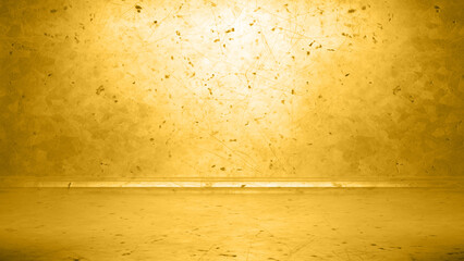 Grunge room with urban golden background. 3d rendering