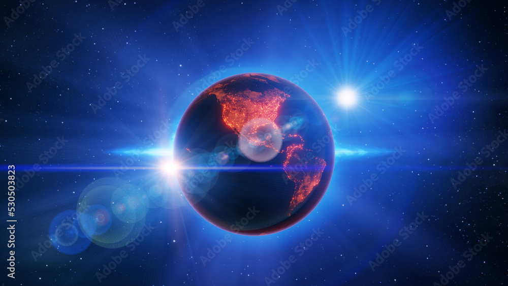 Wall mural globalization and communication concept. earth and luminous rays. 3d rendering