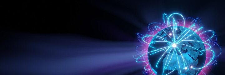Globalization and communication concept. Earth and luminous rays. 3d rendering