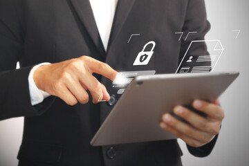 User encrypt Cyber network internet security, networking concept. Information security and...