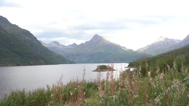 landscape view of the fiords and mountains in norway, europe