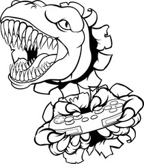 Dinosaur Gamer Video Game Controller Mascot