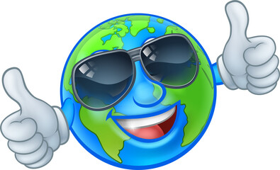 Earth Globe Sunglasses Shades World Cartoon Mascot