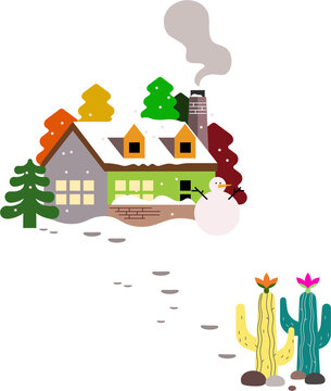 pastel color house pictures Snowy atmosphere and comic cactus plants in pastel colors on transparent background.