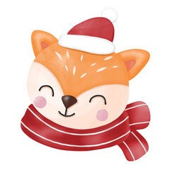 Fox Watercolor Clipart, Merry Christmas