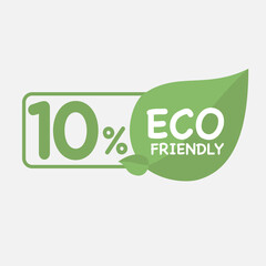10% Eco friendly green leaf label sticker. 2d vector illustration. Eco friendly stamp icons Vector illustration with Green organic plant leaf.