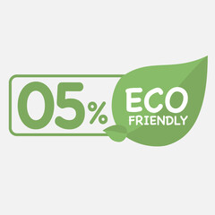 5% Eco friendly green leaf label sticker. 2d vector illustration. Eco friendly stamp icons Vector illustration with Green organic plant leaf.