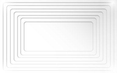 White 3d rectangle stacking multi-layered paper cut background with copy space, simple landscape geometric gray full-screen illustration