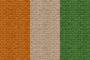 3D Flag of Ivory Coast on an old brick wall background.