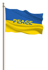 3D Flag of Ukrainian on a pillar blown away, the concept of peace in Ukraine. Stop world war. 