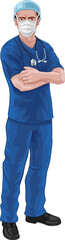 Nurse or Doctor In Scrubs and Surgical Mask PPE