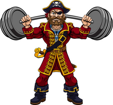 Pirate Weight Lifting Barbell Cartoon Mascot