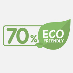70% Eco friendly green leaf label sticker. 2d vector illustration. Eco friendly stamp icons Vector illustration with Green organic plant leaf.