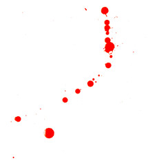 Drops of red paint on a white background.