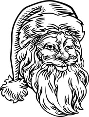 Christmas Santa Claus Face Retro Woodcut Style