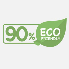 90% Eco friendly green leaf label sticker. 2d vector illustration. Eco friendly stamp icons Vector illustration with Green organic plant leaf.