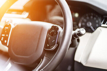 Control panel dashboard car fragment. Automatic transmission gear shift in car