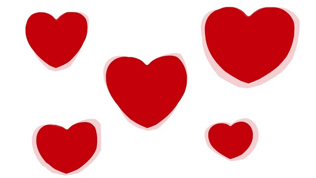 Animation of several red hearts with heartbeat on white background
