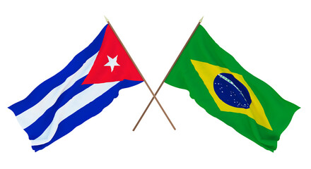 Background, 3D render for designers, illustrators. National Independence Day. Flags Cuba and Brazil