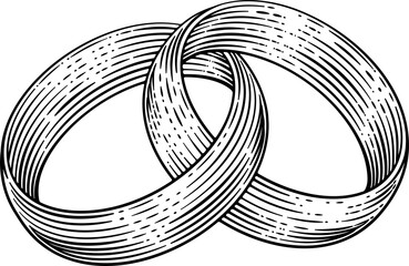 Wedding Rings Bands Intertwined Vintage Woodcut