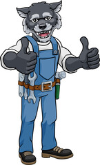 Naklejka premium Wolf Construction Cartoon Mascot Handyman