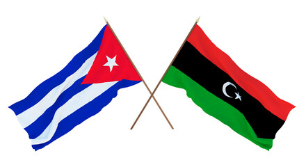 Background, 3D render for designers, illustrators. National Independence Day. Flags Cuba and Libya