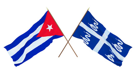 Fototapeta premium Background, 3D render for designers, illustrators. National Independence Day. Flags Cuba and Martinique
