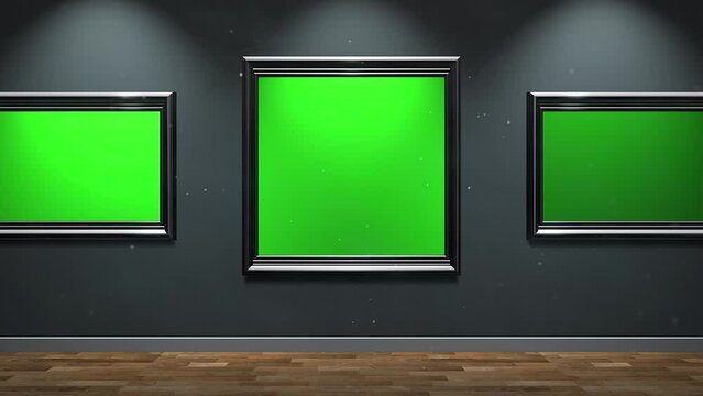 Hall of art gallery with pictures mock-up screen frame, art, photo and decor style background