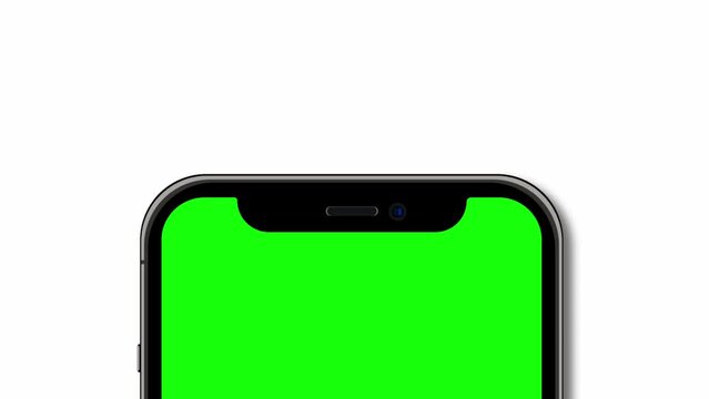 Mobile phone animated mockup with green screen. Isolated on white background. Animation for presentation. Mobile phone mockup with blank green screen. 4K animation