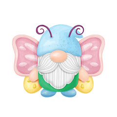 Gnomes wearing Butterfly Watercolor Clipart.
